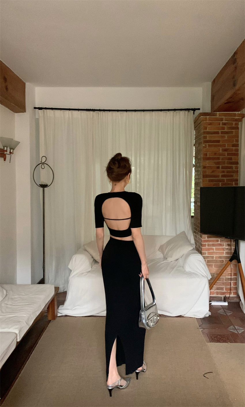 Thu. 挖背設計上衣 卡其/黑