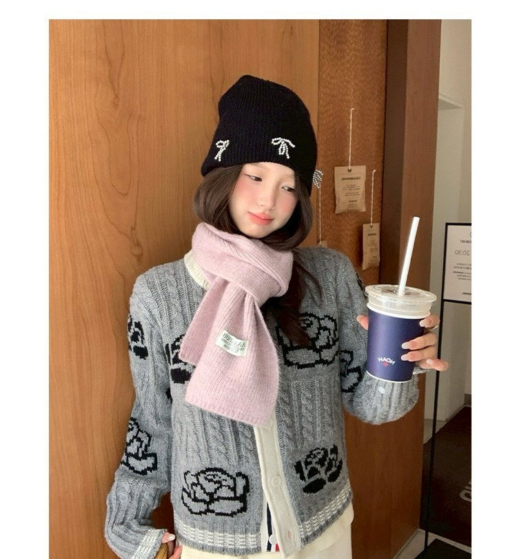 Thu. 淡味牛津chic熱巴同款玫瑰刺繡針織開衫 灰