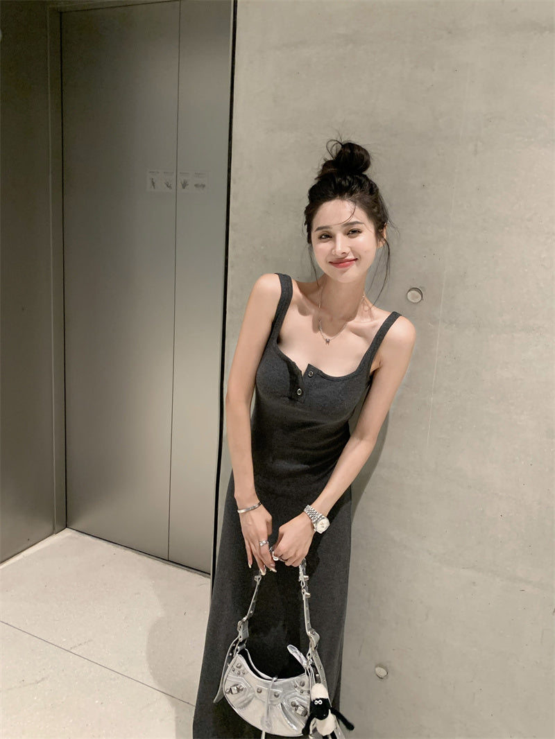 Sun. 百搭純色鈕扣連身裙 灰