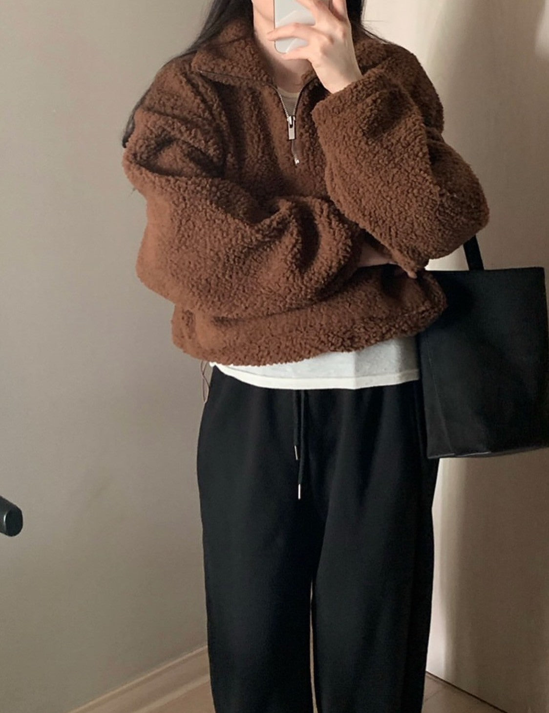 Fri. 鬆弛感n+泰迪毛毛立領毛衣 卡其/咖色