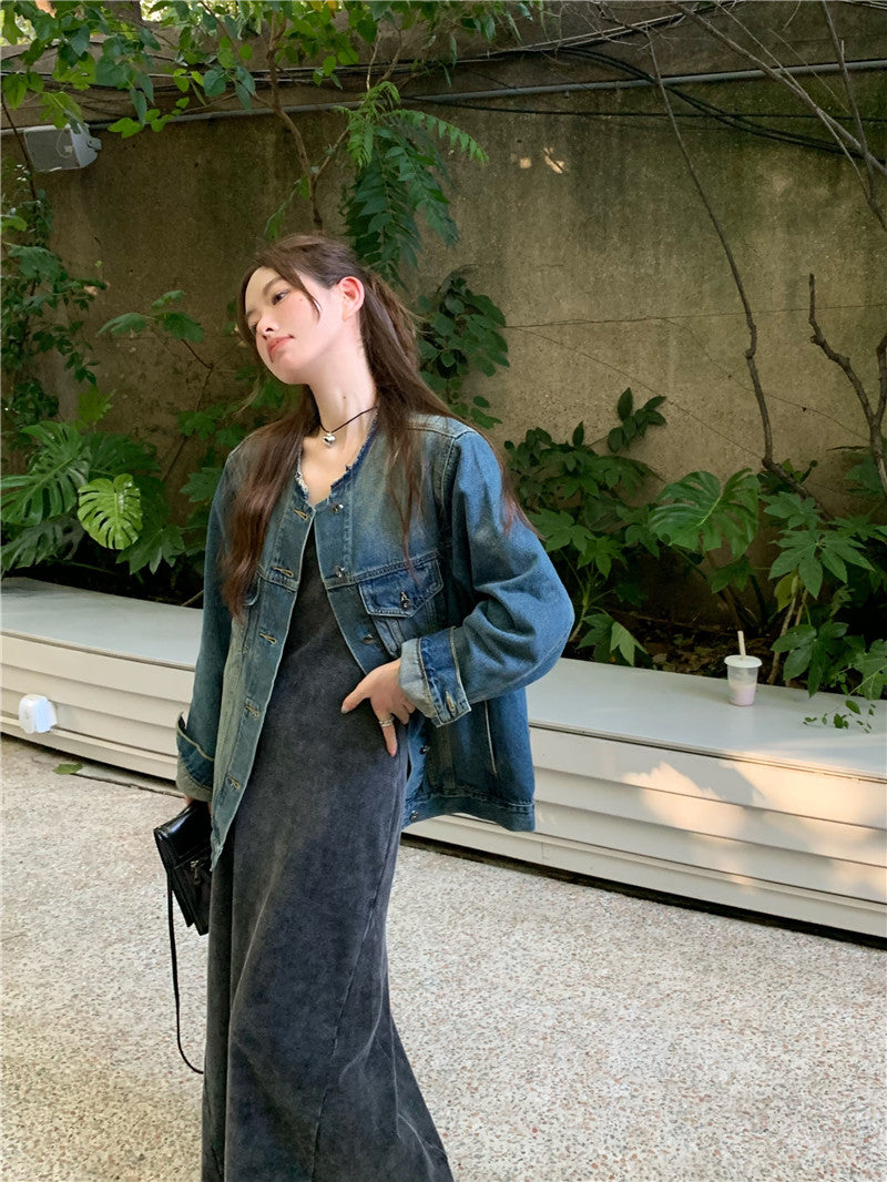 Sat. 通勤百搭圓領個性牛仔外套 & 連身裙