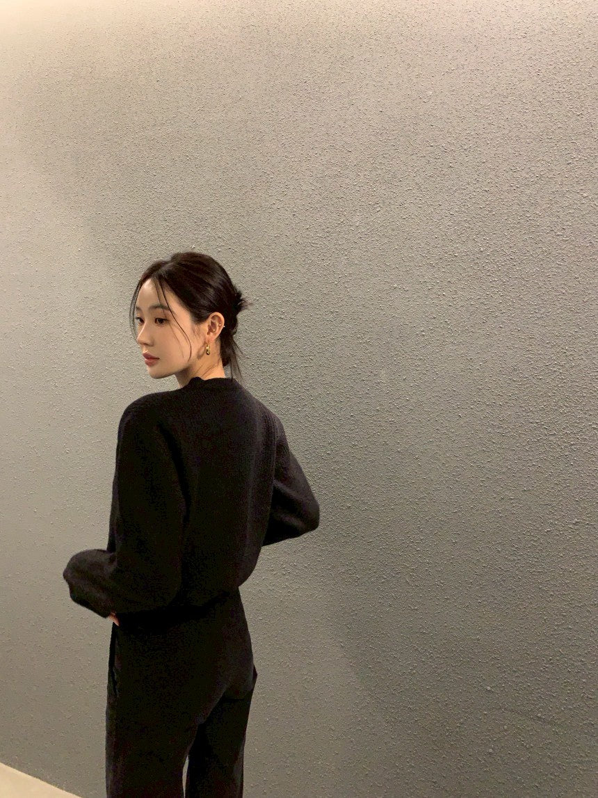 Fri. 斗篷疊穿氣質針織顯瘦2件式上衣 杏/黑