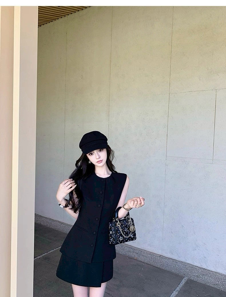 Tue. 姐係all black解鎖高奢感西裝馬甲半身裙套裝 黑