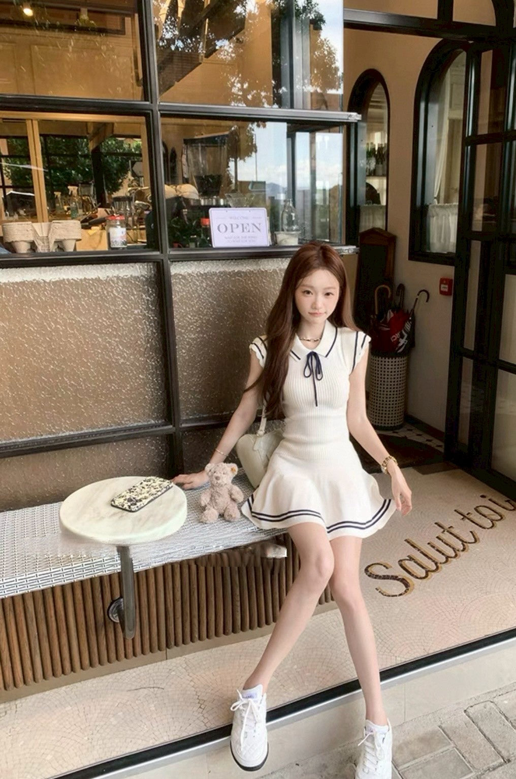 Mon. 戀夏告白 海軍學院風撞色針織連身裙