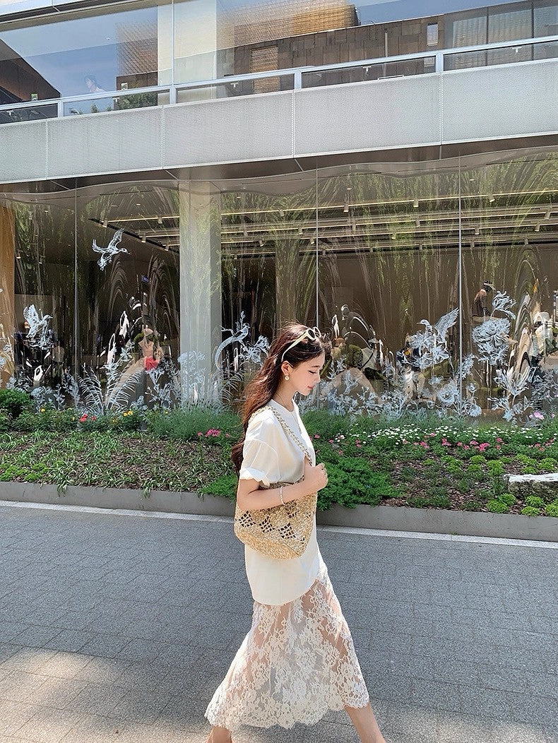 Tue. 軟香lace‘’裙運動休閒感空調半身裙 白