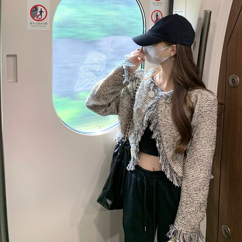 Sun. 輕奢鬚邊編織感短版外套