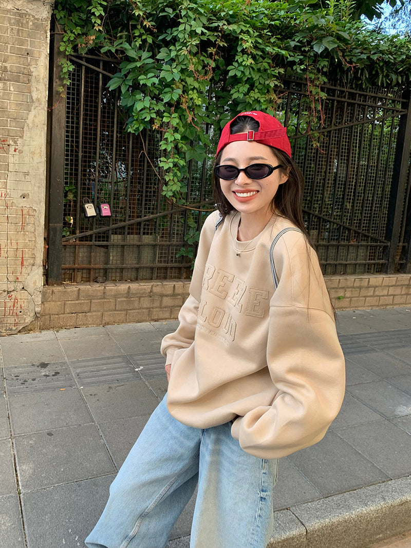 Fri. 美式立體字母落肩衛衣 卡其