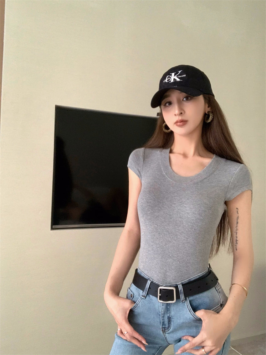 Mon. 美式正肩螺紋上衣 灰