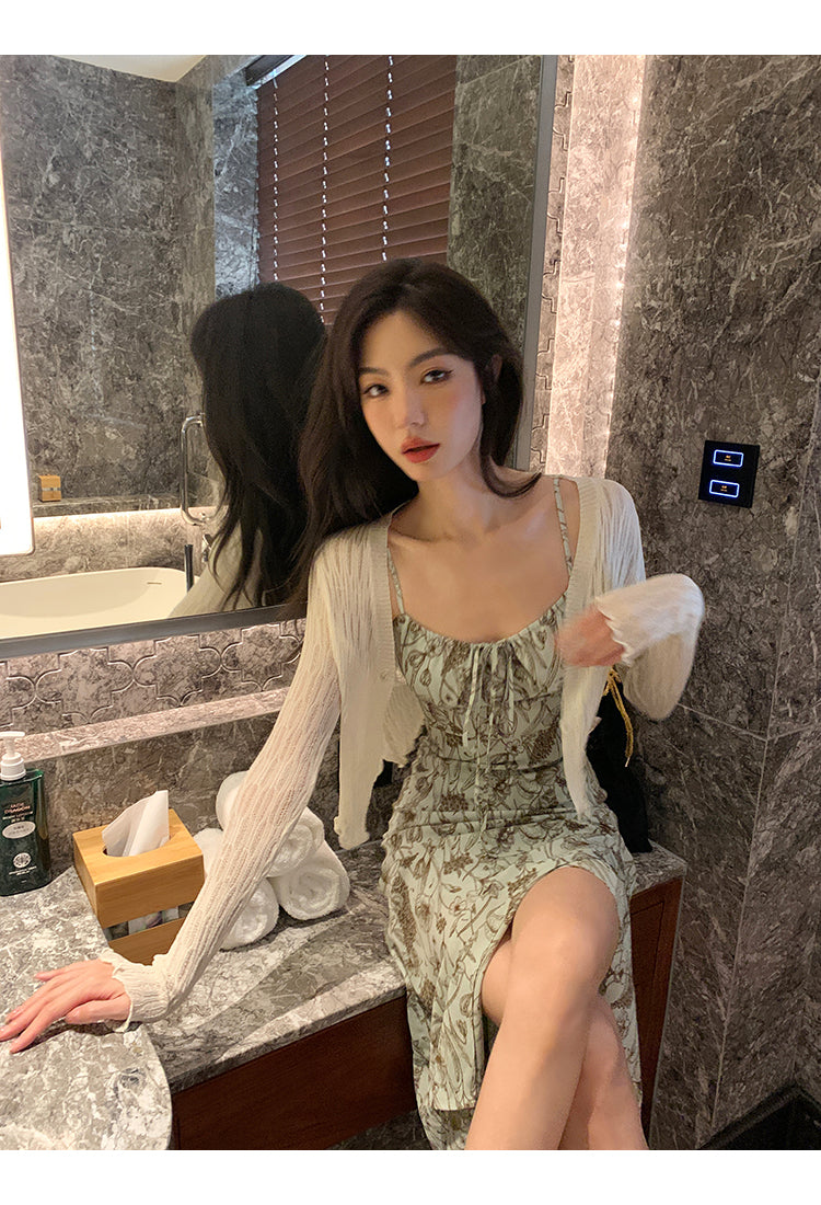 Sat. 水墨畫印花不對稱連身裙