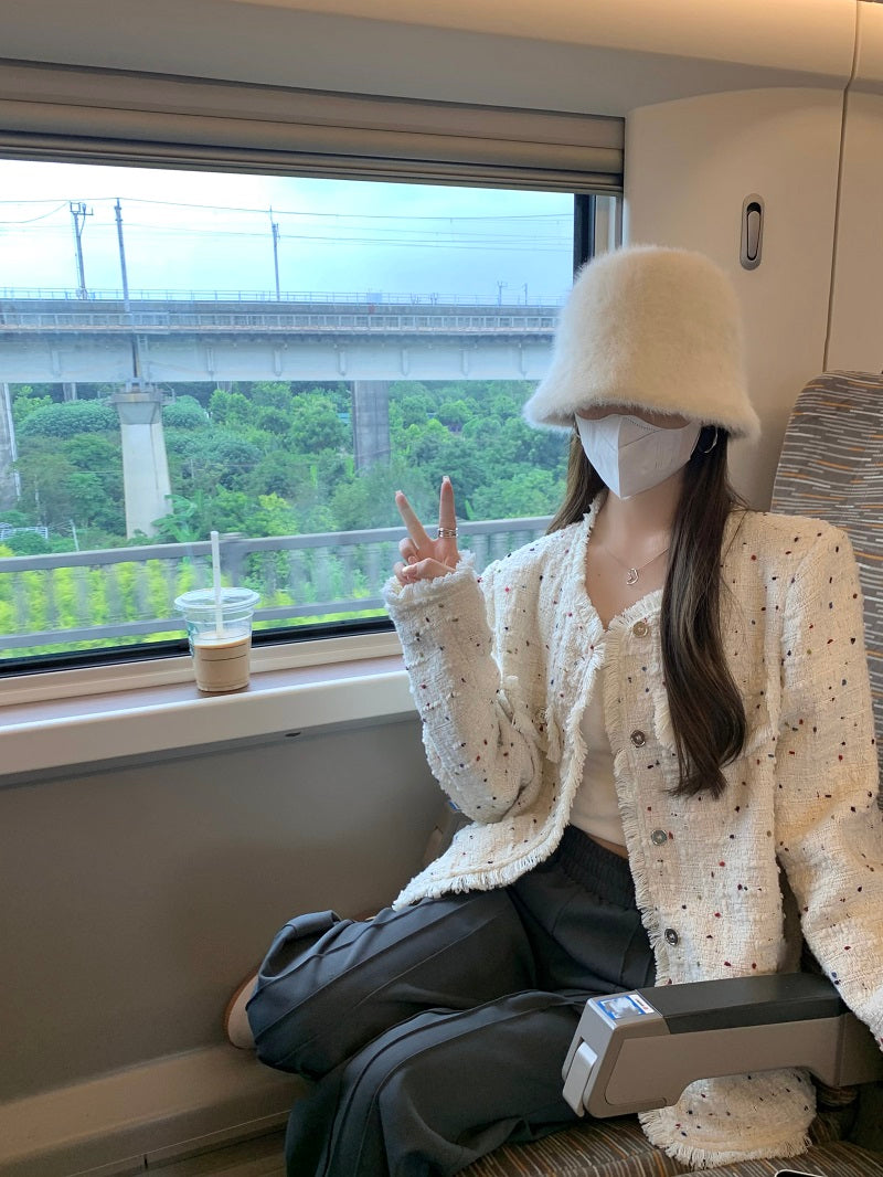 Sun. 編織鬚邊彩片小香外套