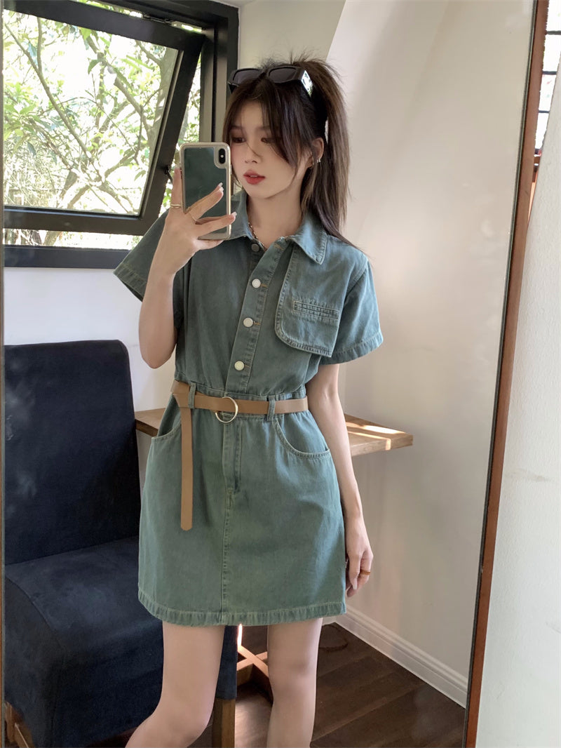 Wed. 休閒單寧不規則設計連衣裙