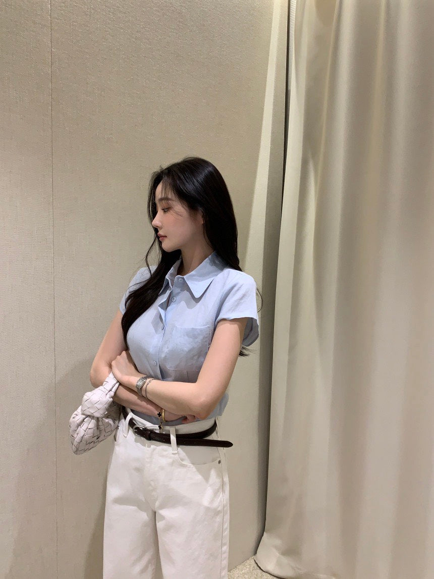 Tue. 摩德納口袋簡約西式襯衫 淺藍