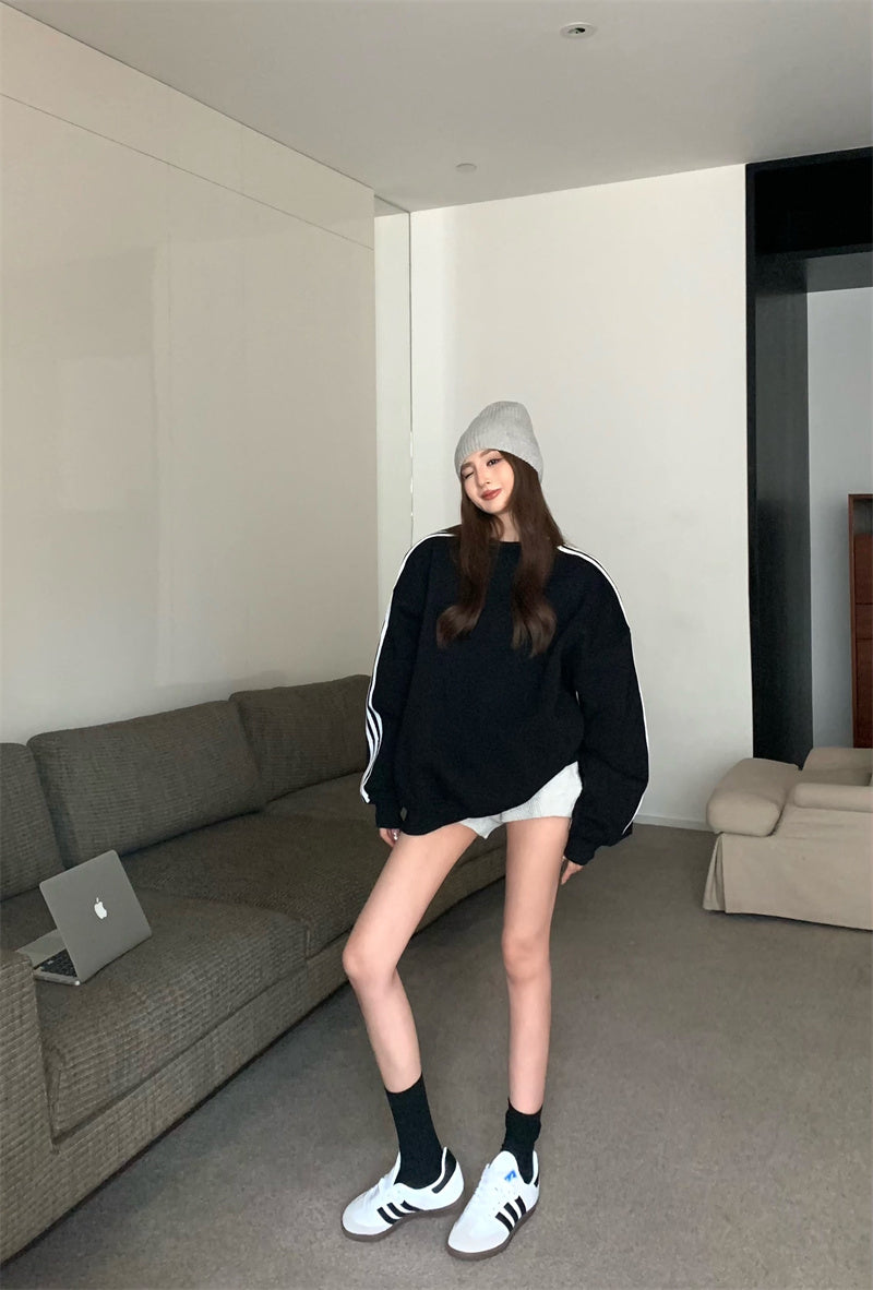 Sat. 復古美式連肩衛衣 灰/黑