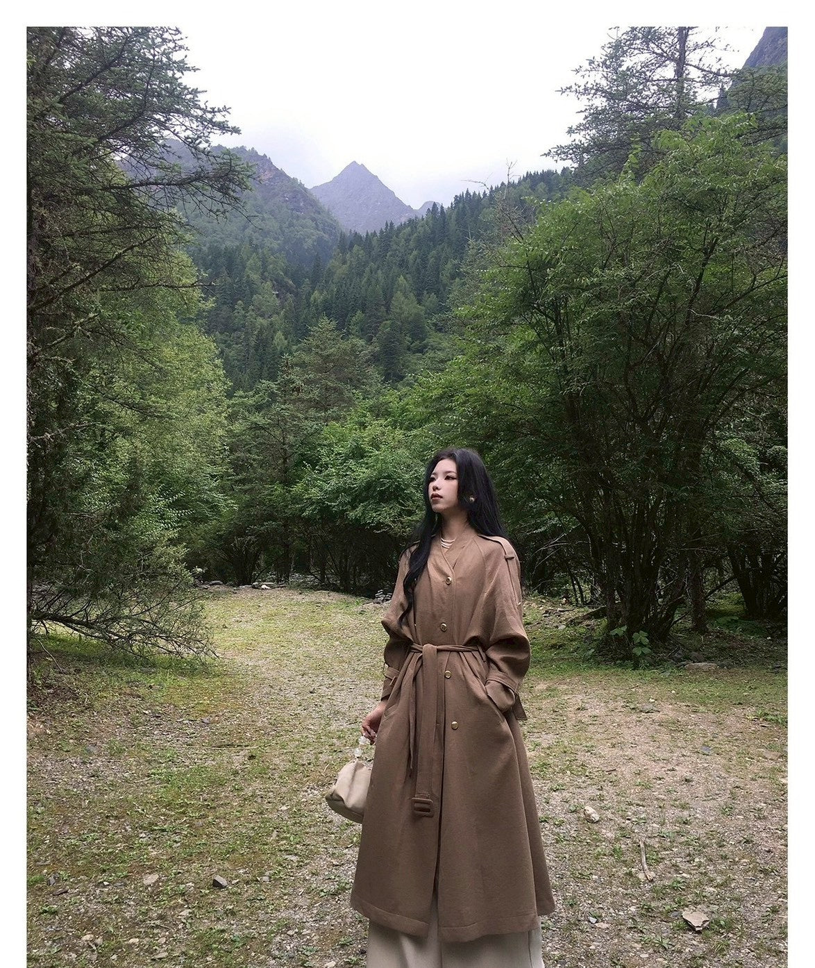 Mon. 諾丁山秋冬雙排扣混紡風衣 玉白/深卡其