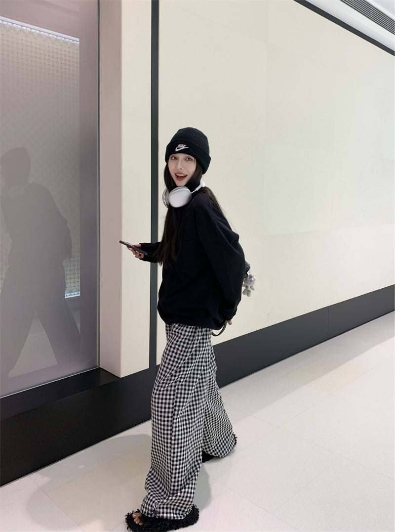 Sat. City Walk簡約通勤百搭上衣 格紋休閒褲 黑