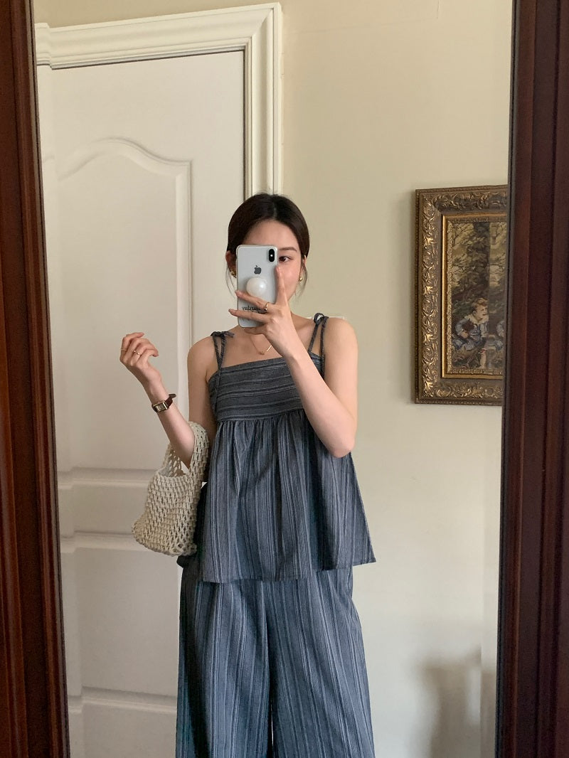 Sat. 度假色系撞色綁帶背心套裝