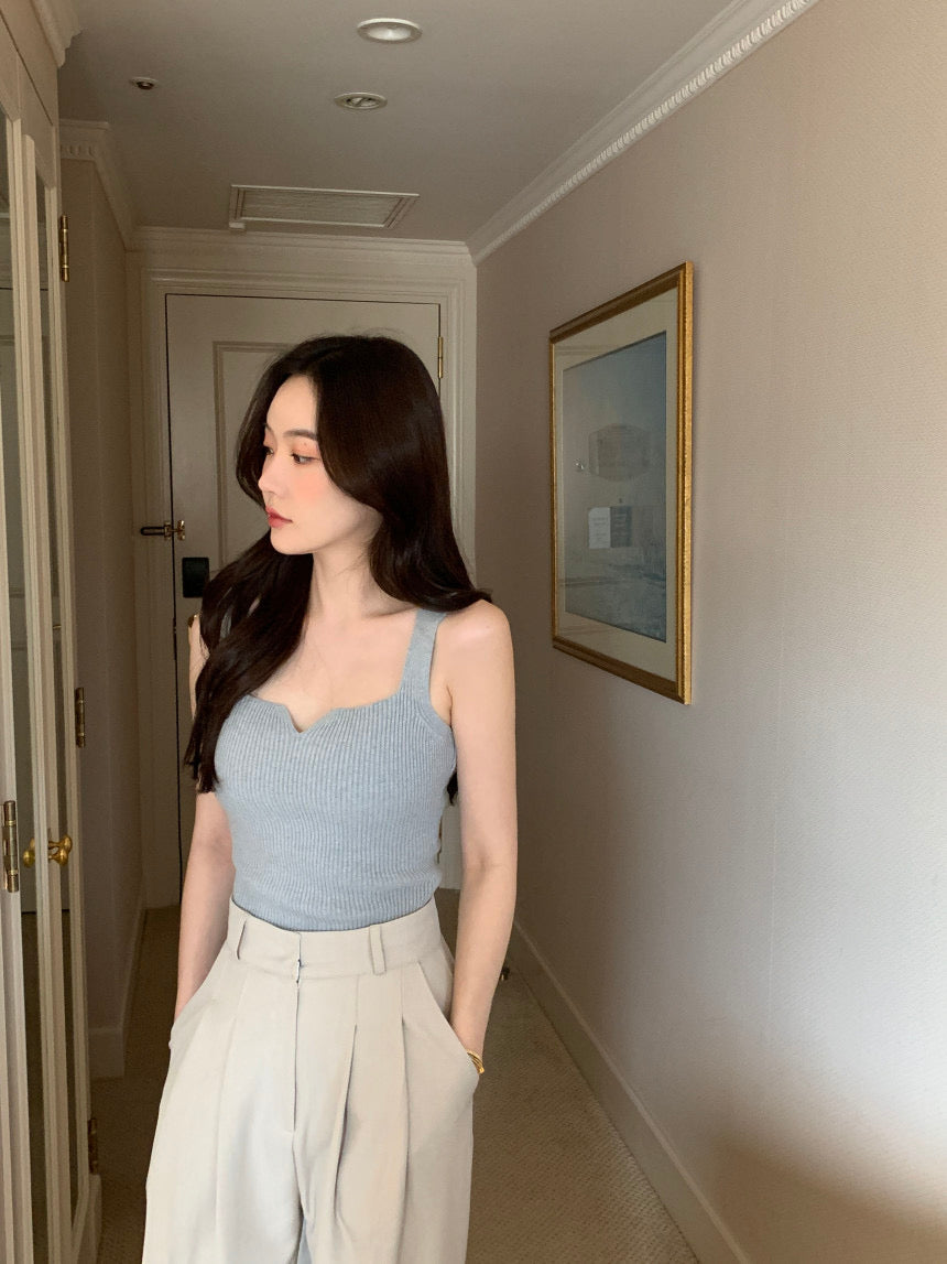 Thu. 百搭方領修身針織背心 黑/白/藍灰