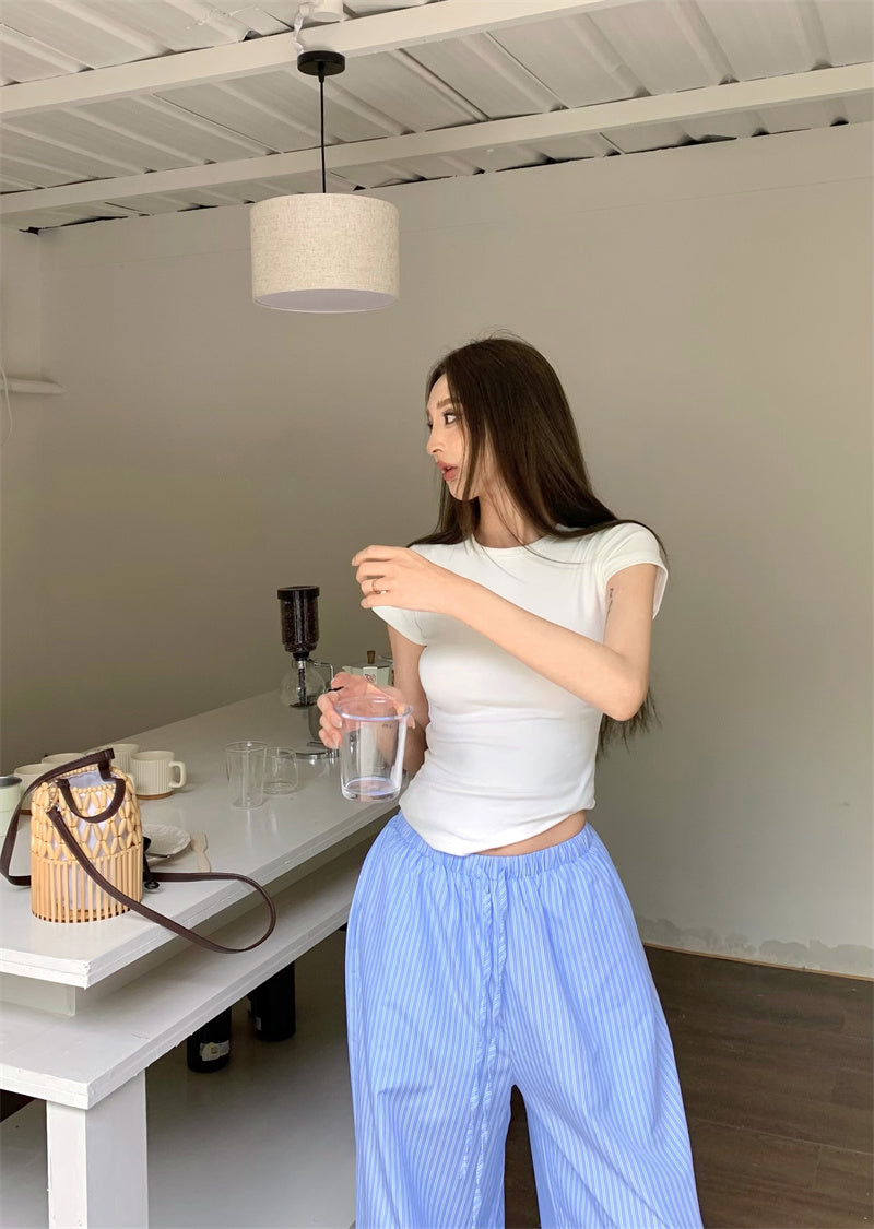 Mon. 白開水系 百搭條紋休閒褲