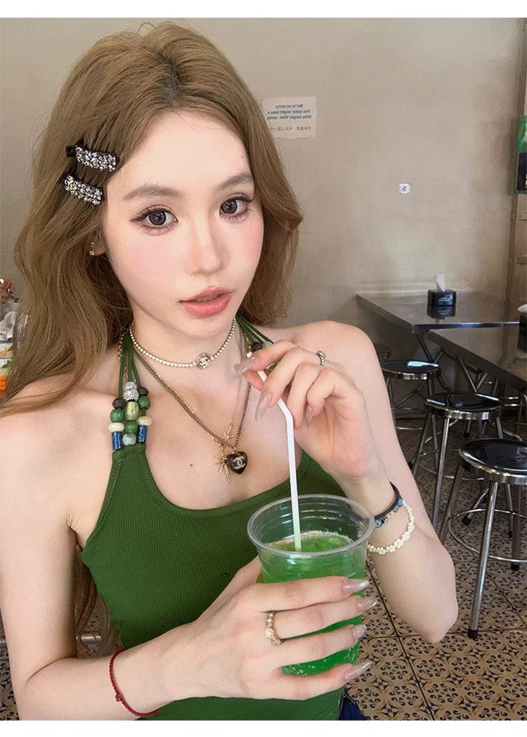 Mon. 串珠符號度假辣妹U領背心 綠