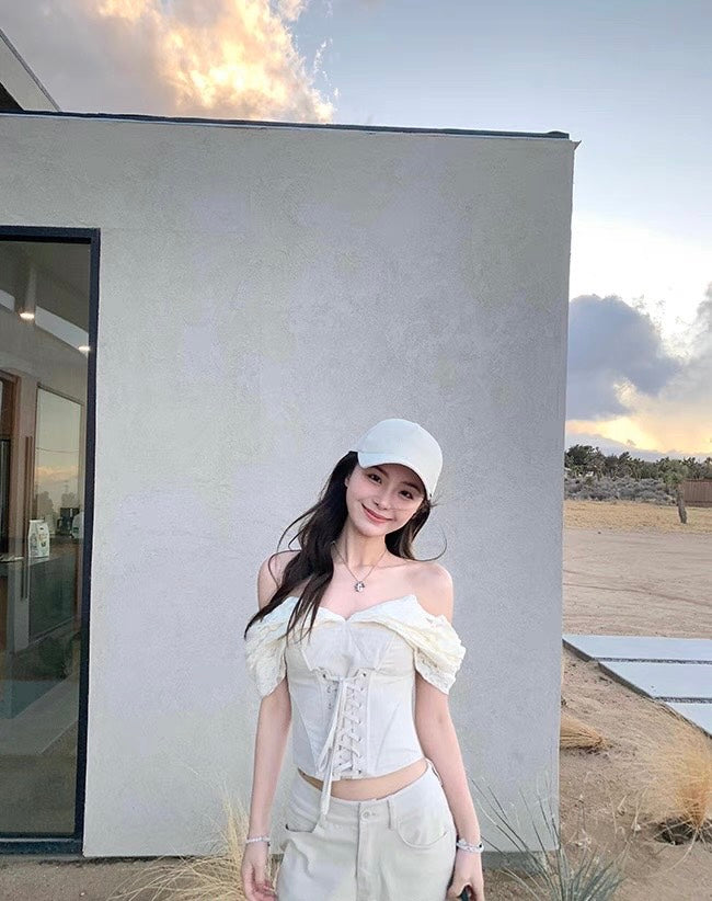 Mon. 百搭簡約美式直筒修身工裝褲 水泥白