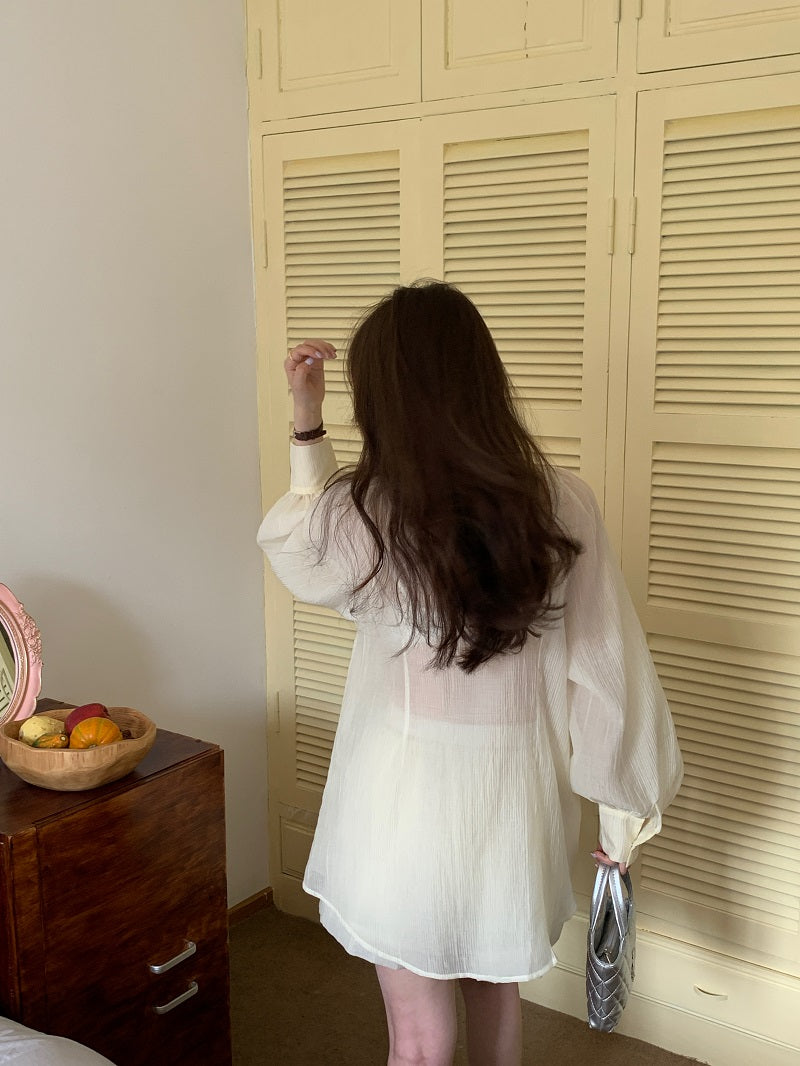 Sat. 雲朵澎澎v領襯衫套裝 米白