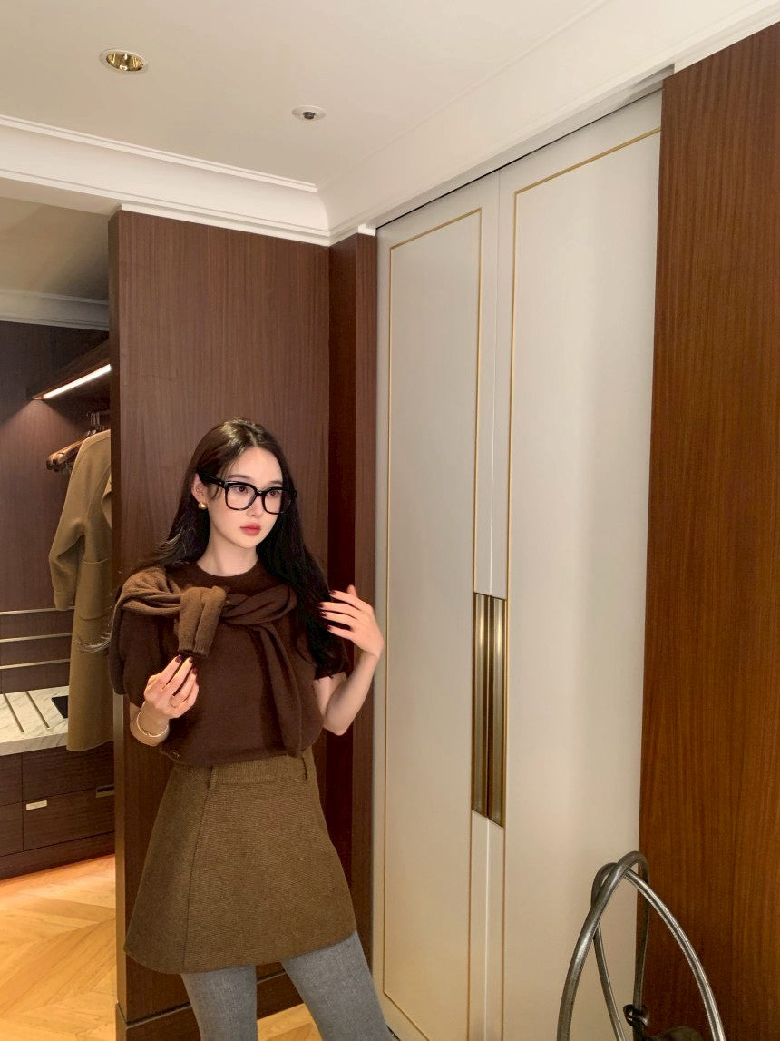 Mon. 童話書通勤百搭針織上衣外套2件組 杏/咖/灰