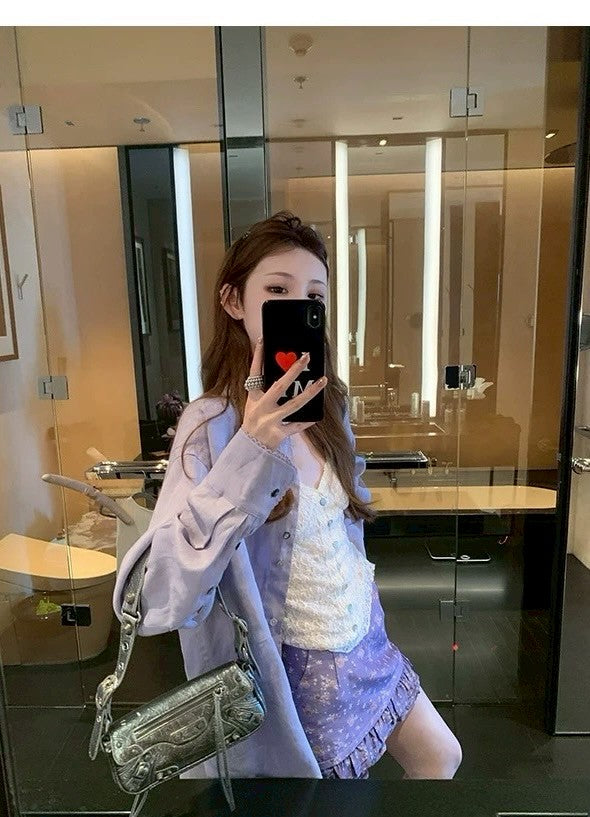 Mon. 慵懶巨舒適休閒百搭鈕扣襯衫 紫色