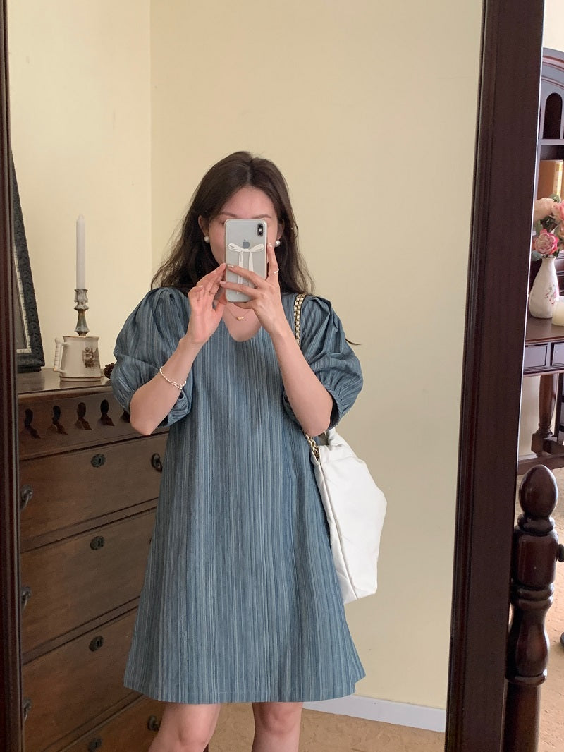 Sun. 質感水洗直條紋牛仔連身裙