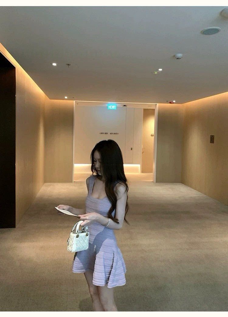 Fri. 冷美女紫色薰衣草針織連身裙