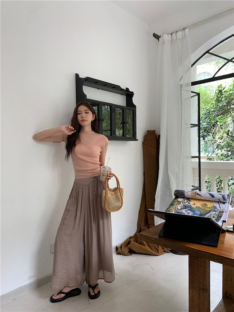 Sat. 亞麻闊腿褲 杏/粉 (有同款上衣)