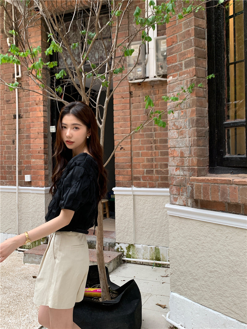 Thu. 後背綁脖網紗上衣 黑