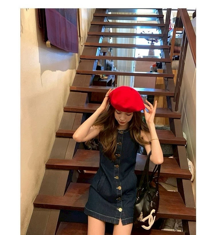 Mon. 南法湖邊 單排扣圓領牛仔連身裙