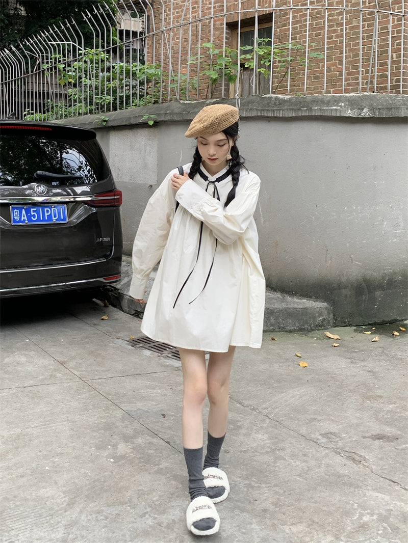 Thu. 撞色亨利領襯衫裙