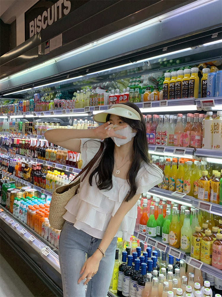 Wed. 韓國荷葉邊質感上衣 白