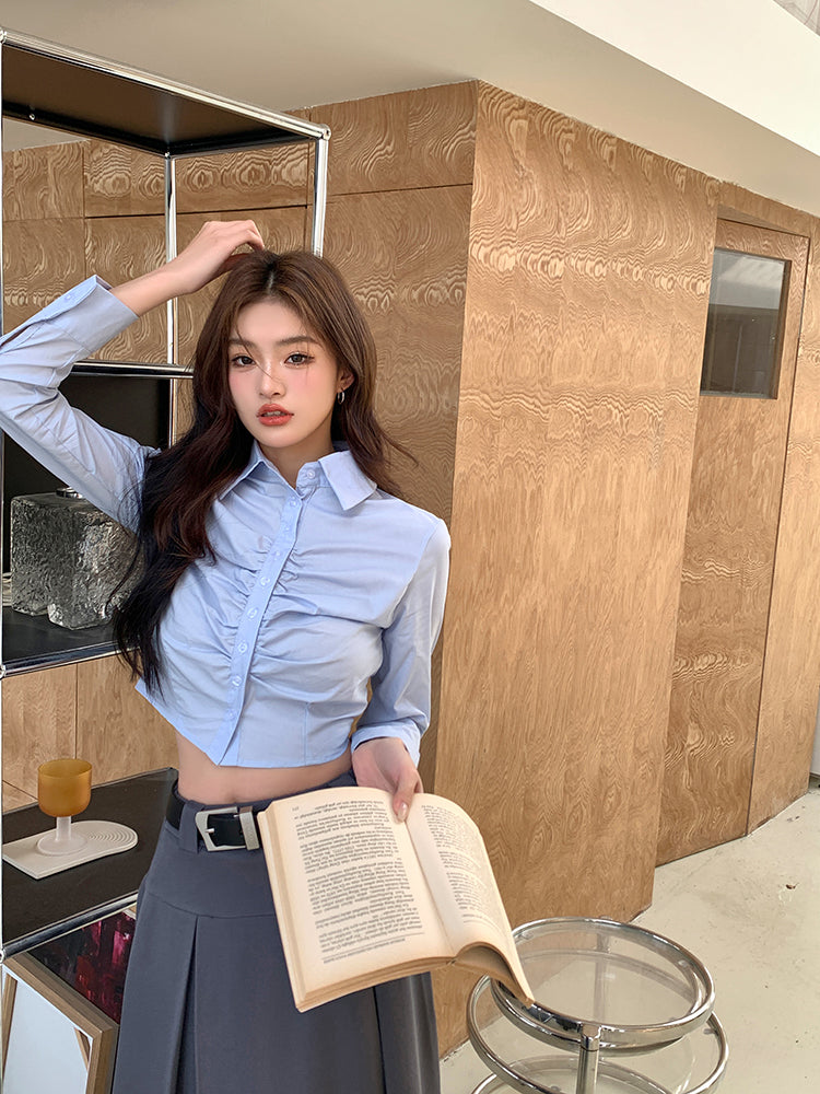 Mon. 質感西裝百摺長裙 深灰