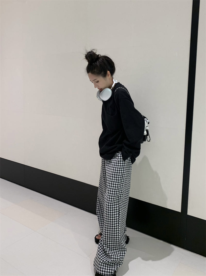 Sat. City Walk簡約通勤百搭上衣 格紋休閒褲 黑
