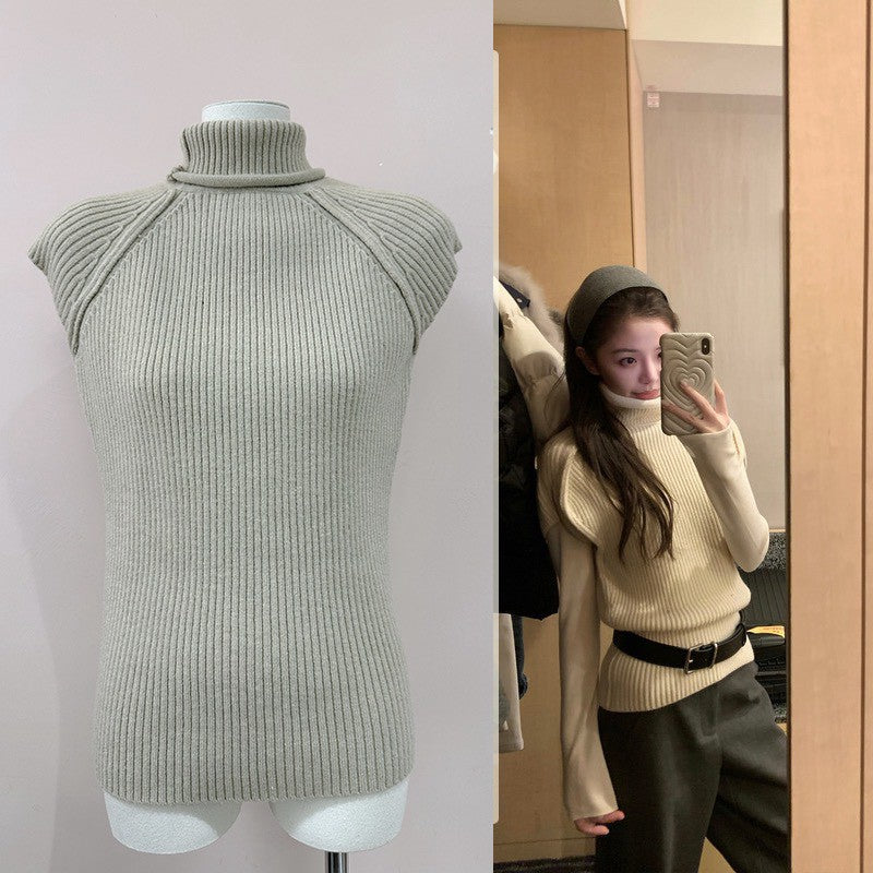 Fri. 疊穿高手堆堆領針織背心 卡其