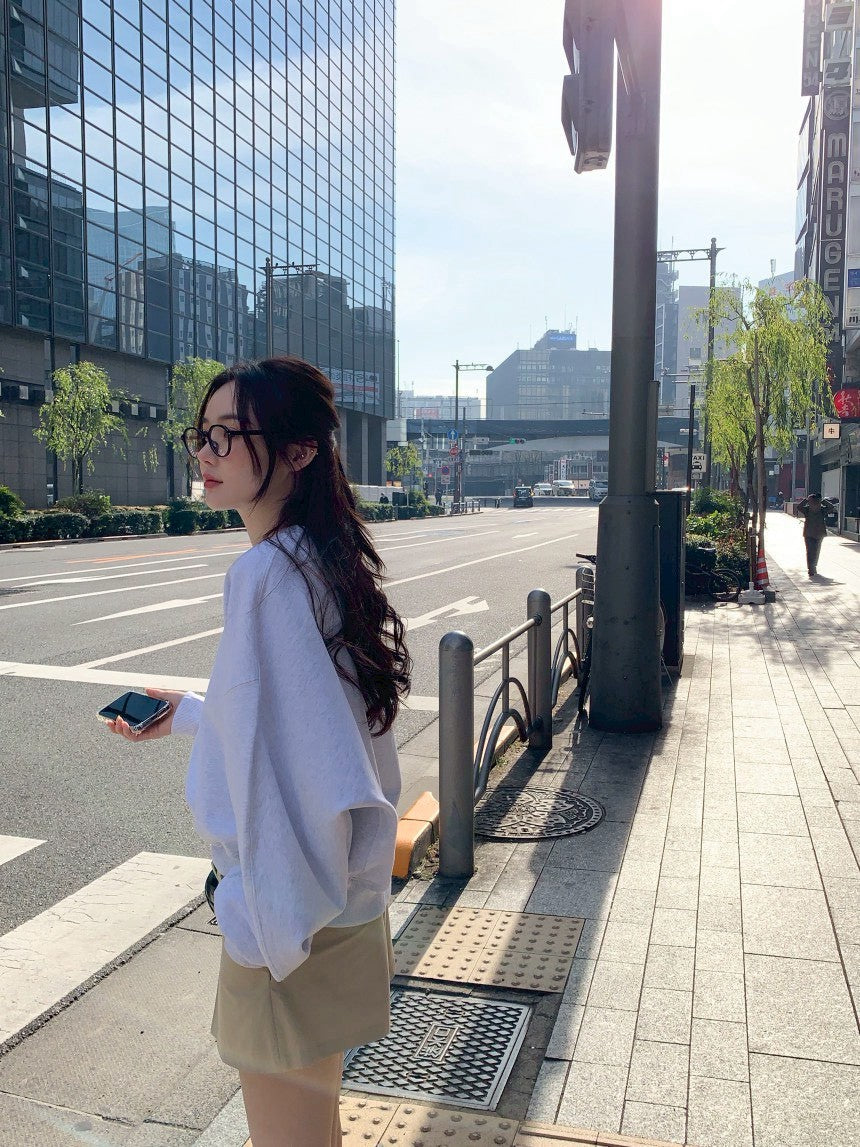 Fri. 休閒慵懶圓領衛衣 韓版百搭褲裙 花灰卡褲