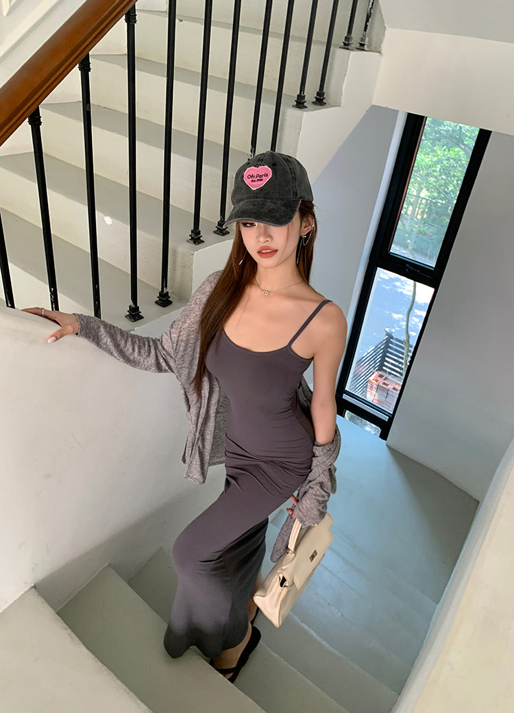 Wed. 歐美彈力傘型連身裙 灰