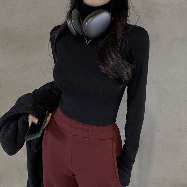 Mon. 韓女命定 百搭高領針織打底上衣 奶白/深藍/黑(加購不單售)