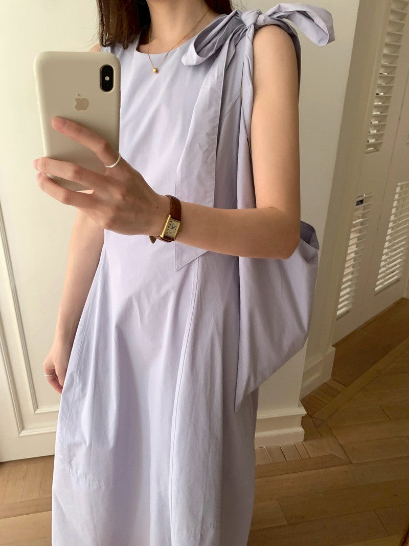 Mon. 立體剪裁襯衫布高級背心裙(配包包)紫