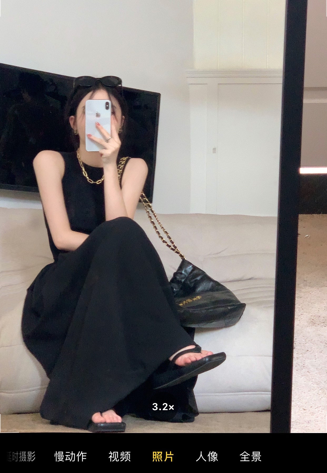 Thu. 修身縷空背心拼接裙 黑