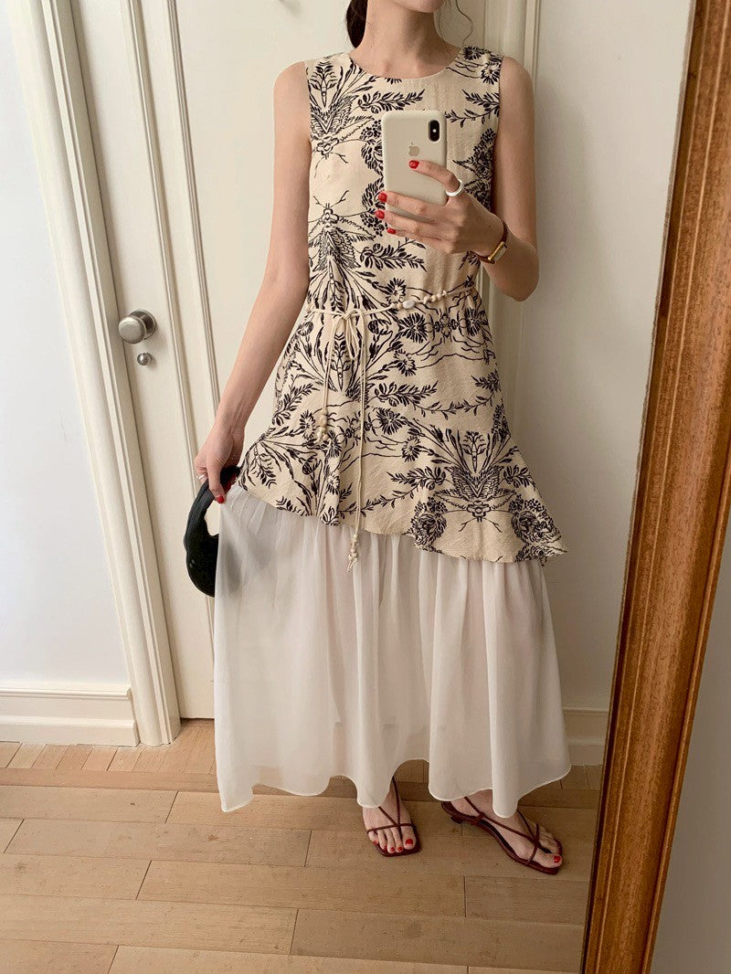 Mon. 古典藝術家假兩件式拼接連身裙