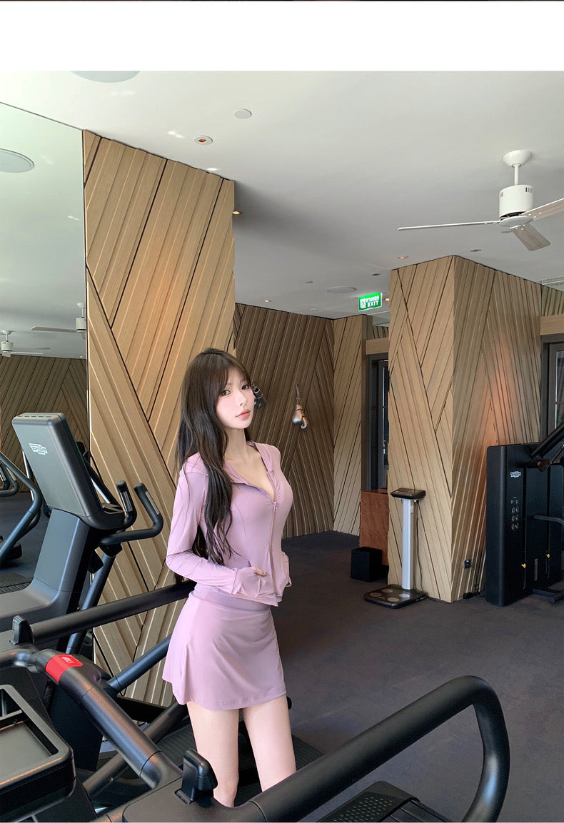 Set. UPF50+功能性防曬顯瘦瑜伽外套褲裙套裝 粉