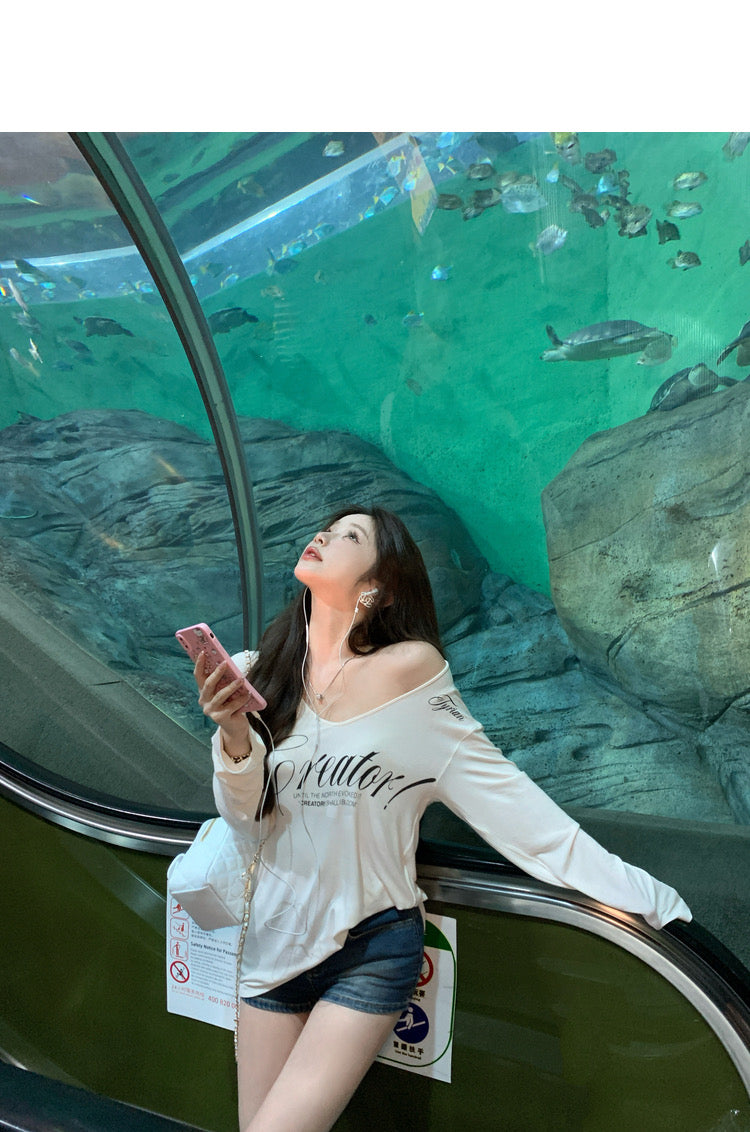 Sun. 韓感博主 休閒慵懶長袖面膜長袖上衣 糯白