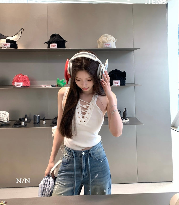 Wed. 欲辣小巴balma*n辣妹交叉綁帶削肩背心 白