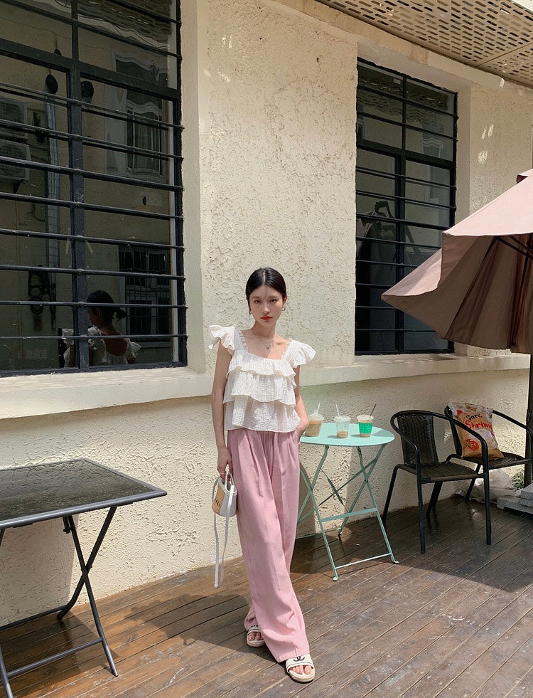 Wed. 皺褶感雪紡上衣 白