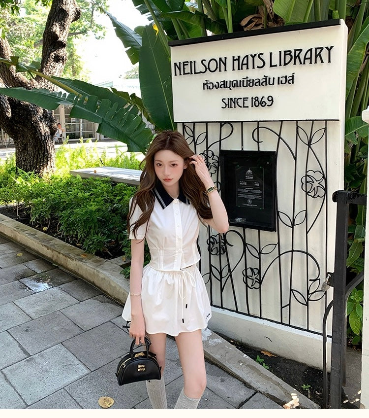 Set. 元英看秀miu套装 學院襯衫澎澎裙套裝