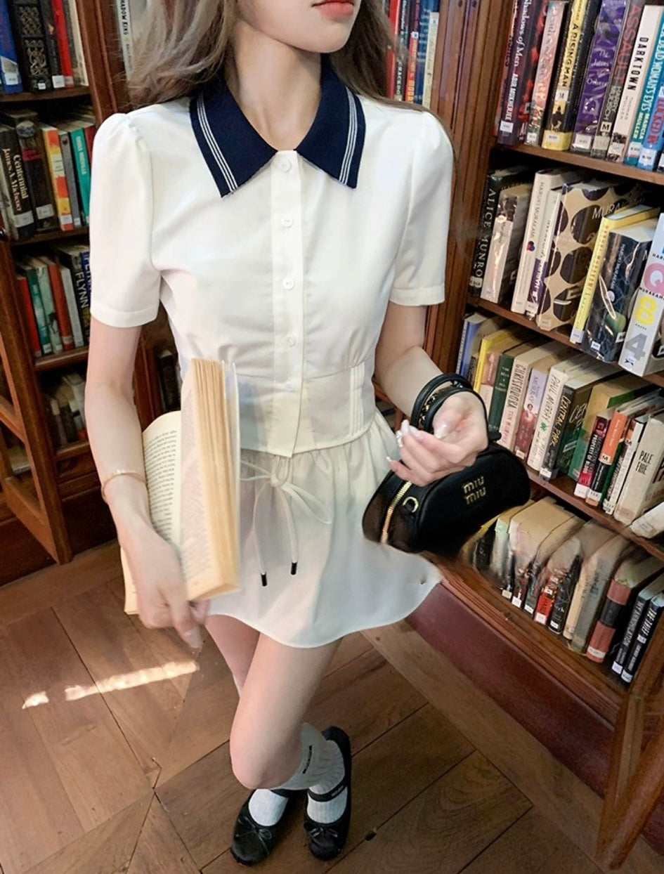 Set. 元英看秀miu套装 學院襯衫澎澎裙套裝
