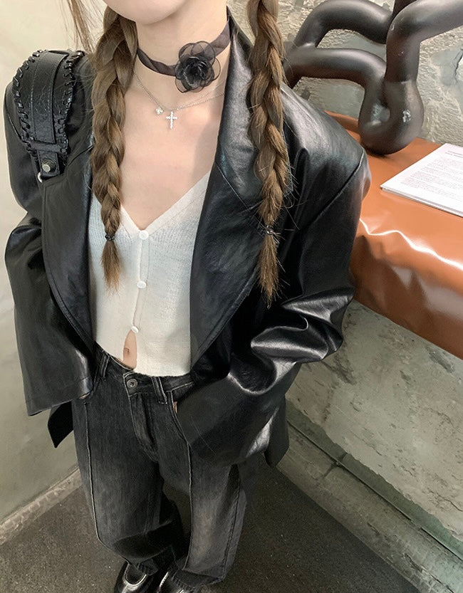 Mon. 復古高腰丹寧直筒褲 灰黑